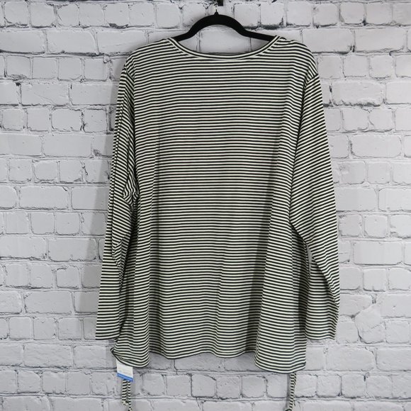 Women's Plus Cozy Knit Striped Top w/ Drawcord Hem - Picture 3 of 4